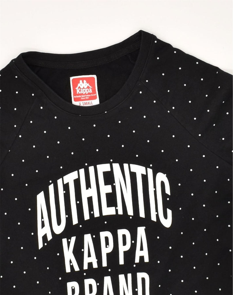 KAPPA Womens Graphic Sweatshirt Jumper UK 6 XS Black Spotted Cotton | Vintage Kappa | Thrift | Second-Hand Kappa | Used Clothing | Messina Hembry 