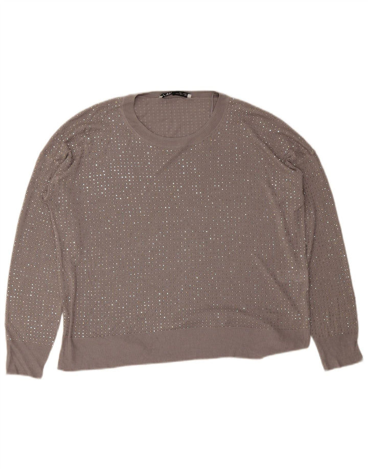 Zara Womens Blouse Top UK 14 Medium Grey Spotted Viscose