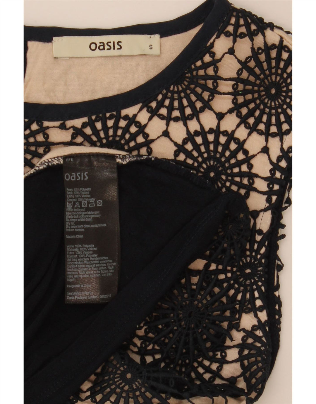 Oasis Womens Sleeveless Lace Blouse Top UK 10 Small Black Geometric