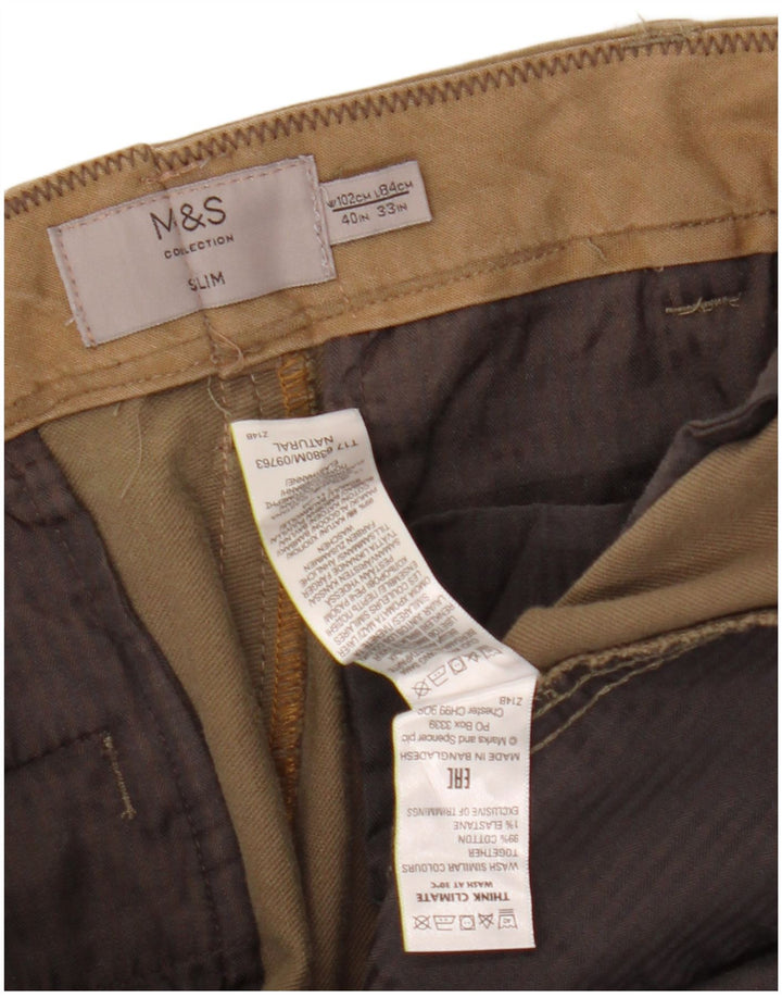 Marks & Spencer Mens Slim Chino Trousers W40 L33 Khaki Cotton