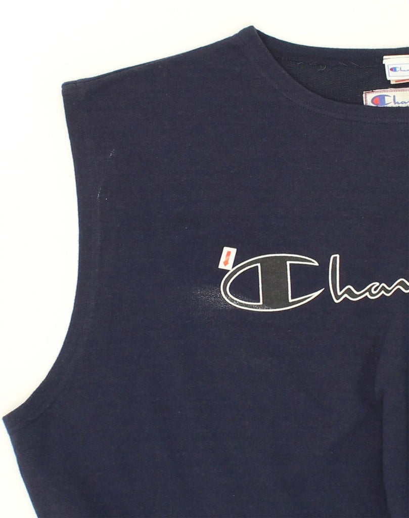 CHAMPION Mens Graphic Vest Top Large Navy Blue Cotton | Vintage Champion | Thrift | Second-Hand Champion | Used Clothing | Messina Hembry 