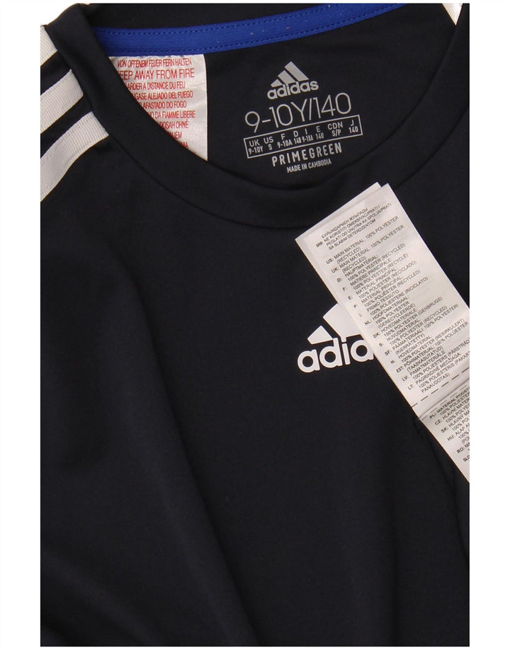Adidas Boys T-Shirt Top 9-10 Years Navy Blue Colourblock Polyester