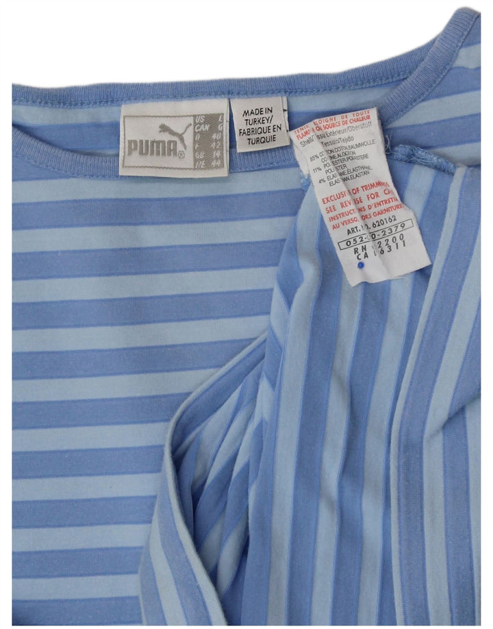 PUMA Womens Crop Top 3/4 Sleeve UK 14 Medium Blue Striped Cotton