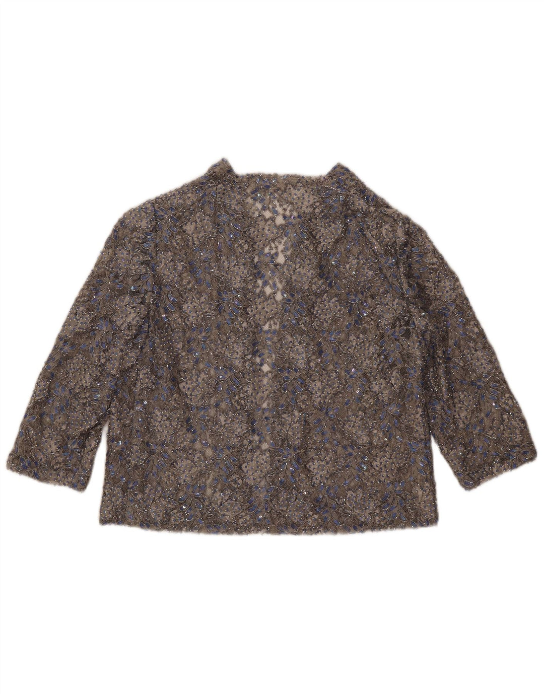Vintage Womens Lace Cardigan Top UK 16 Medium Grey Floral