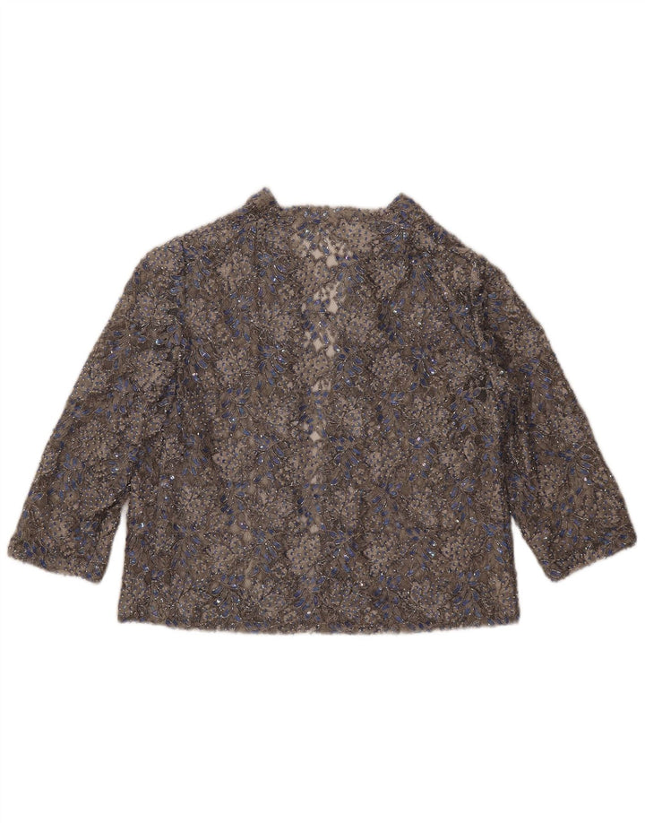 Vintage Womens Lace Cardigan Top UK 16 Medium Grey Floral