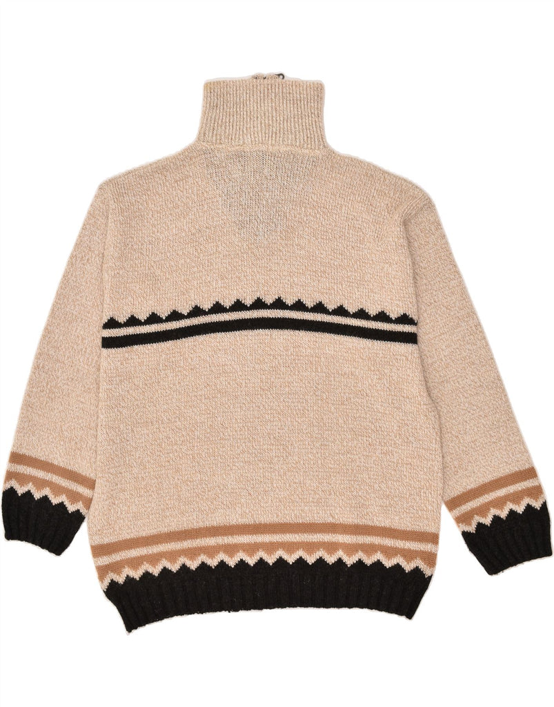 VINTAGE Mens Zip Neck Jumper Sweater 2XL Beige Striped | Vintage Vintage | Thrift | Second-Hand Vintage | Used Clothing | Messina Hembry 