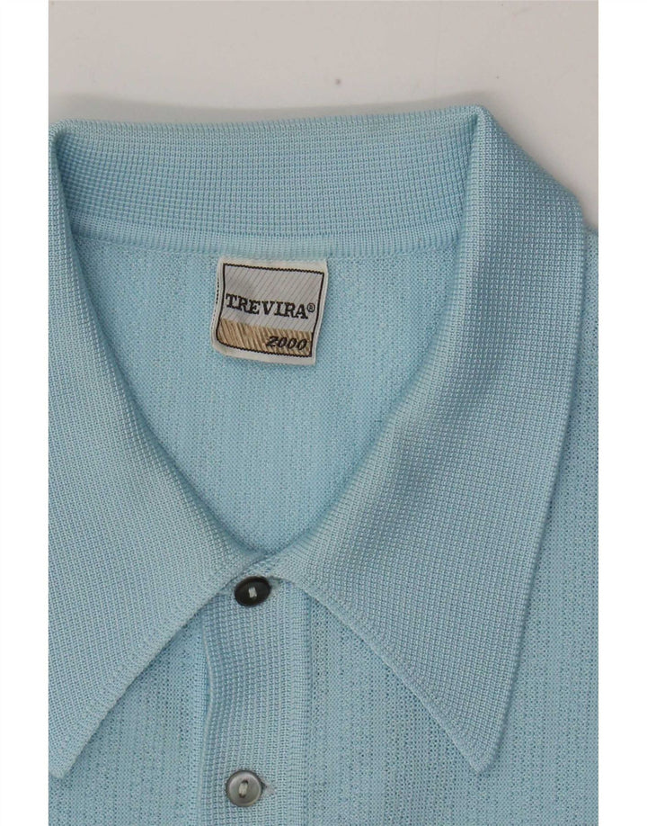 Trevira Mens Polo Neck Jumper Sweater Medium Blue