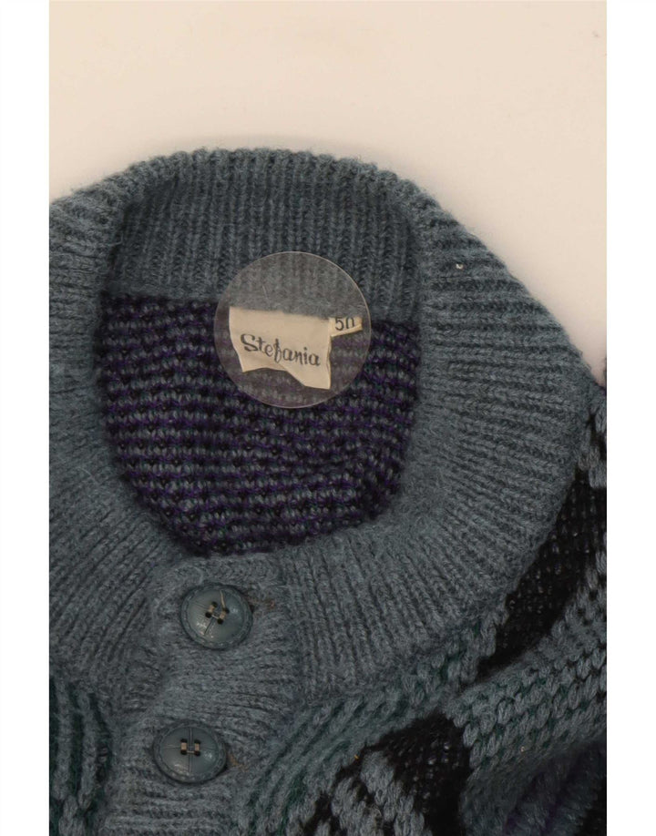 Stefania Mens Cardigan Sweater IT 50 Medium Blue Geometric