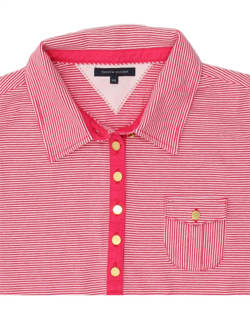 TOMMY HILFIGER Womens 3/4 Sleeve Polo Shirt UK 20 2XL Pink Striped Cotton | Vintage Tommy Hilfiger | Thrift | Second-Hand Tommy Hilfiger | Used Clothing | Messina Hembry 