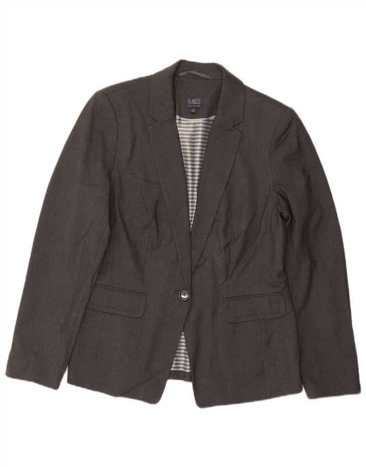 Marks & Spencer Womens 1 Button Blazer Jacket UK 12 Medium  Grey Polyester