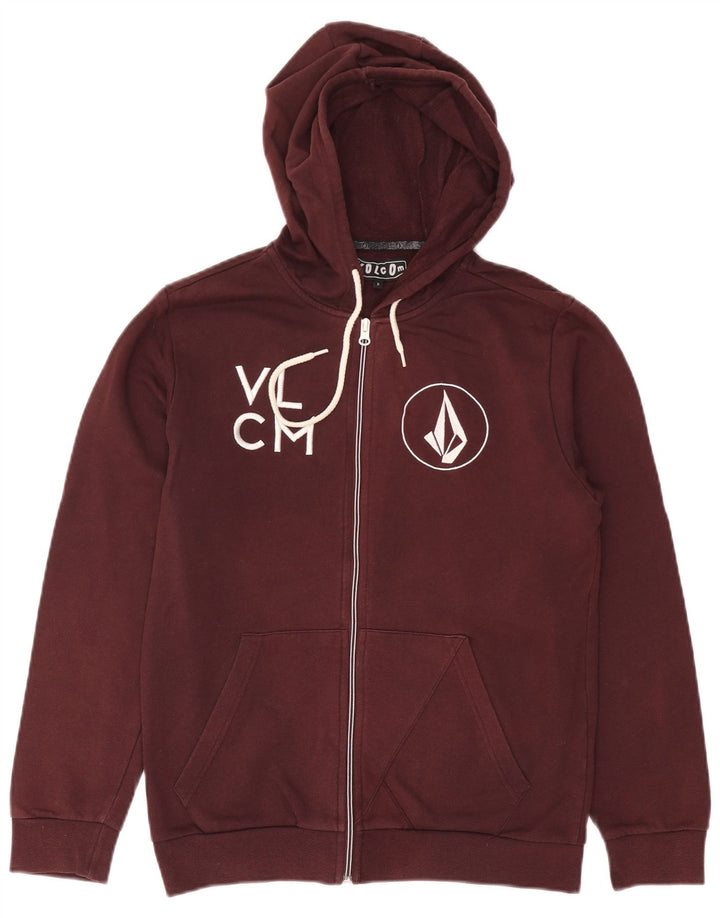 Volcom Mens Graphic Zip Hoodie Sweater Small Burgundy Cotton