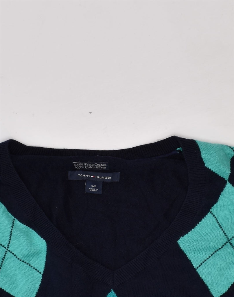 TOMMY HILFIGER Womens V-Neck Jumper Sweater UK 8 Small Navy Blue | Vintage Tommy Hilfiger | Thrift | Second-Hand Tommy Hilfiger | Used Clothing | Messina Hembry 