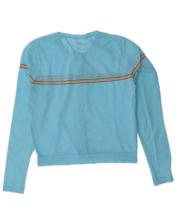 Marccain Womens Crop Cardigan Sweater UK 14 Medium Blue Striped