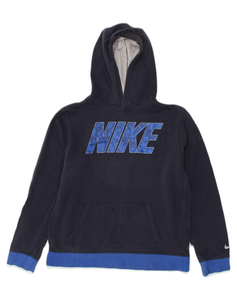 NIKE Boys Graphic Hoodie Jumper 13-14 Years XL  Navy Blue Cotton | Vintage Nike | Thrift | Second-Hand Nike | Used Clothing | Messina Hembry 