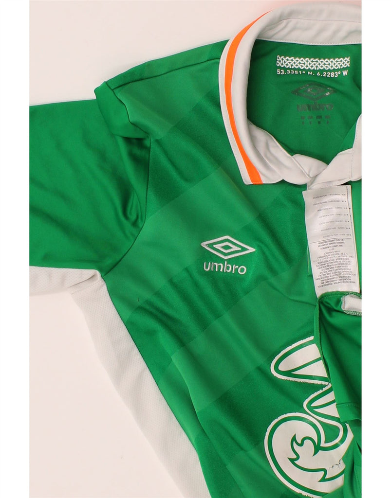 UMBRO Mens IRFU Graphic Polo Shirt Small Green Striped Polyester Vintage Umbro and Second-Hand Umbro from Messina Hembry 