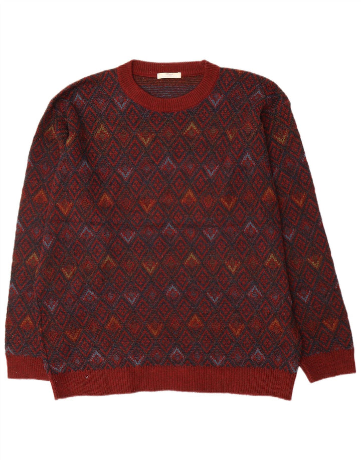 Marks & Spencer Mens Crew Neck Jumper Sweater Large Red Geometric Acrylic