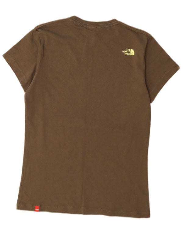 The North Face Womens Graphic T-Shirt Top UK 16 Large Khaki Cotton