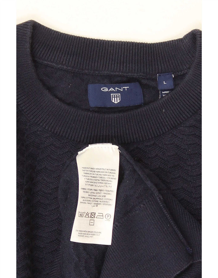 Gant Mens Crew Neck Jumper Sweater Large Navy Blue Chevron Cotton