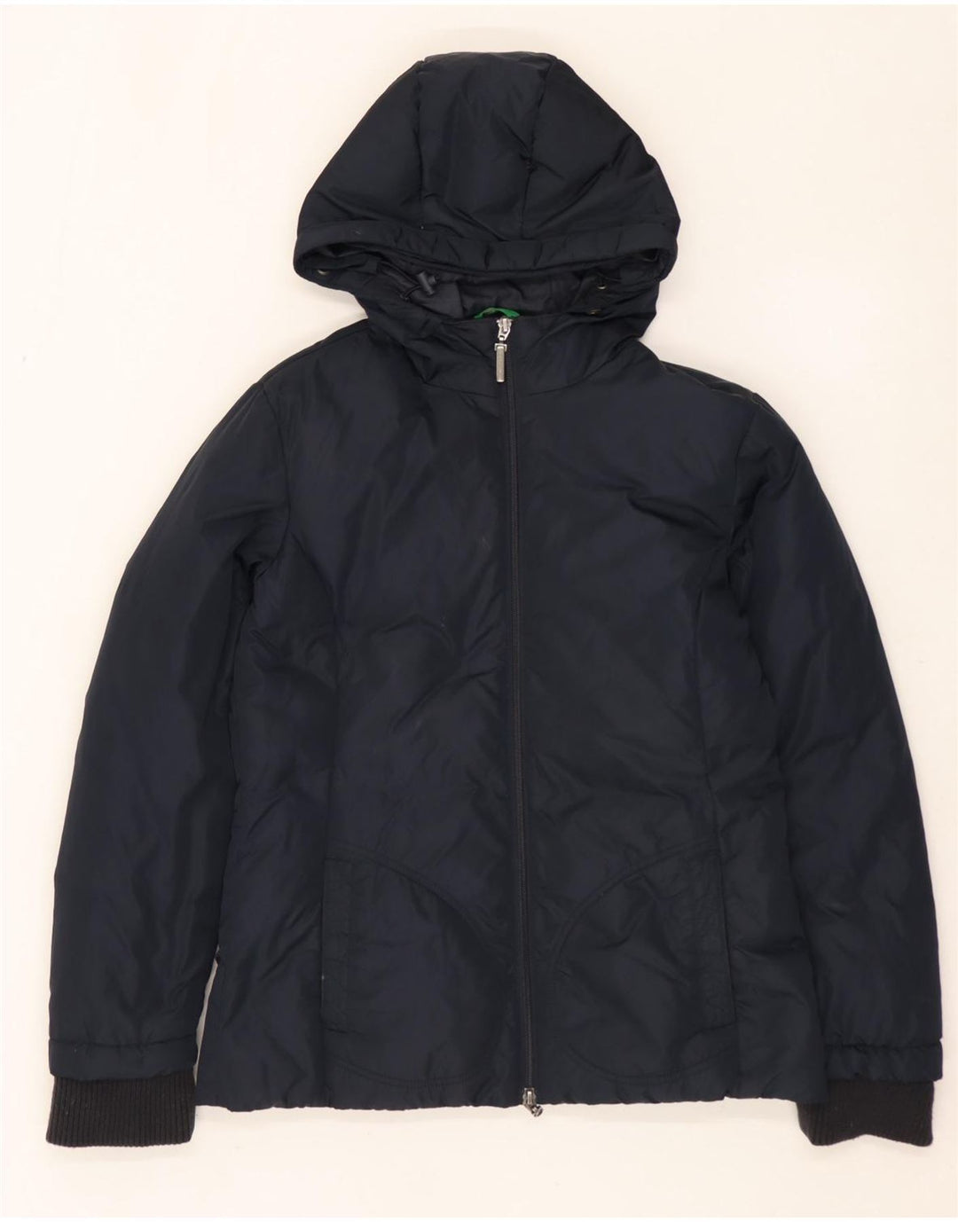 BENETTON Womens Hooded Padded Jacket UK 14 Medium Navy Blue