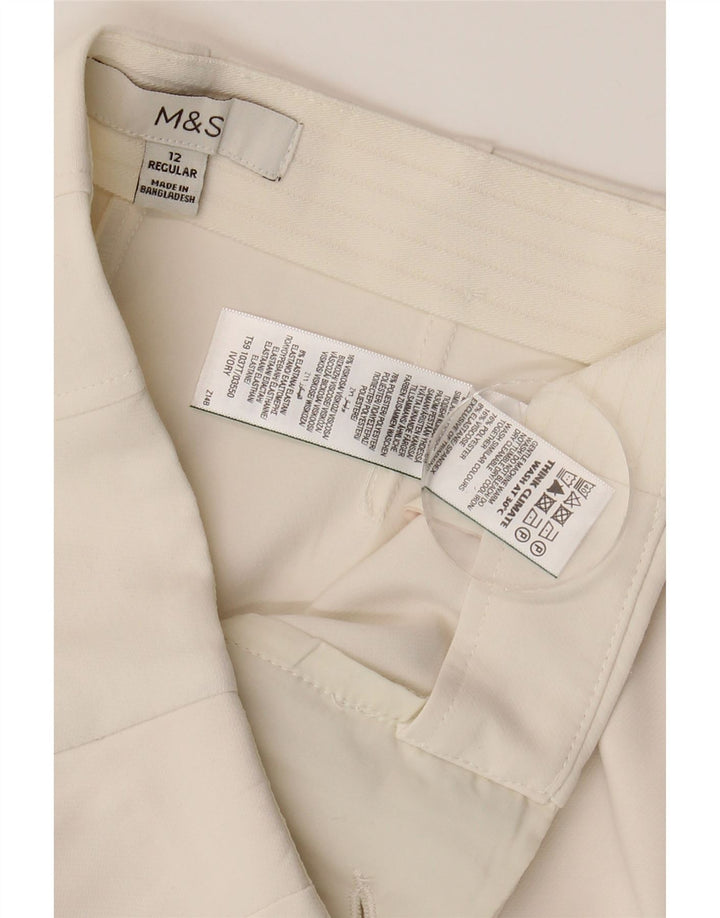 Marks & Spencer Womens Slim Cropped Trousers UK 12 Medium W30 L26 Off White