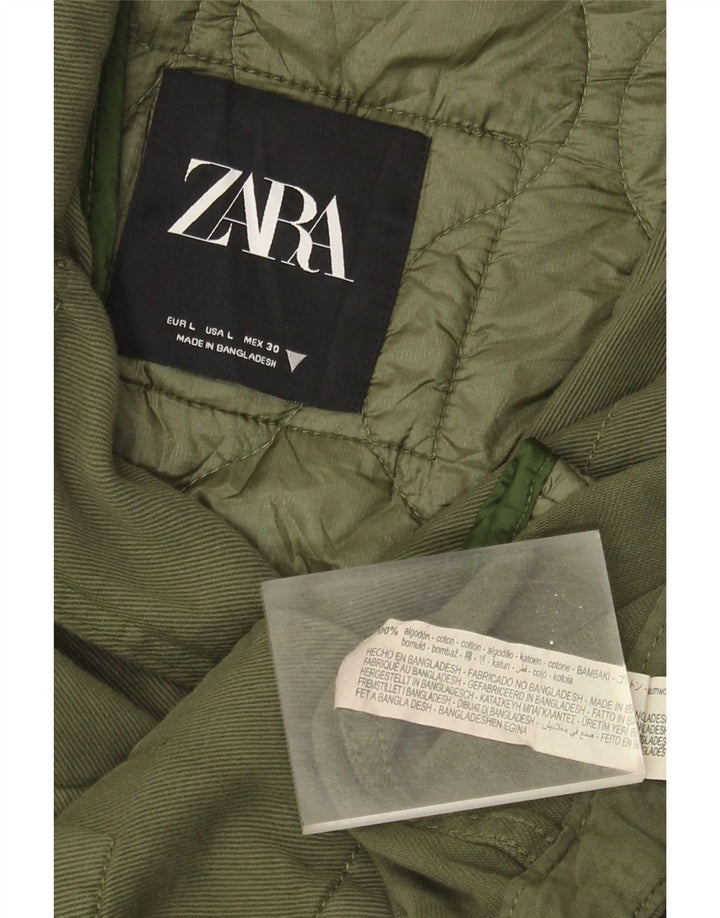 Zara Womens Military Jacket UK 16 Large Khaki Cotton