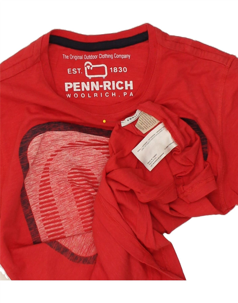 PENN-RICH Mens Graphic T-Shirt Top Small Red Cotton Vintage Penn-rich and Second-Hand Penn-rich from Messina Hembry 