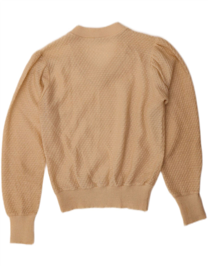 VINTAGE Womens Crop V-Neck Jumper Sweater EU 40 Medium Beige Acrylic Vintage Vintage and Second-Hand Vintage from Messina Hembry 