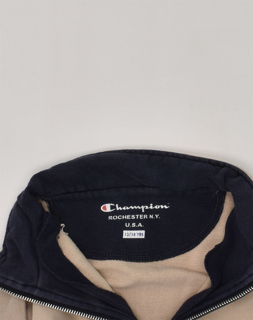 CHAMPION Boys Graphic Zip Neck Sweatshirt Jumper 13-14 Years Brown Cotton | Vintage Champion | Thrift | Second-Hand Champion | Used Clothing | Messina Hembry 