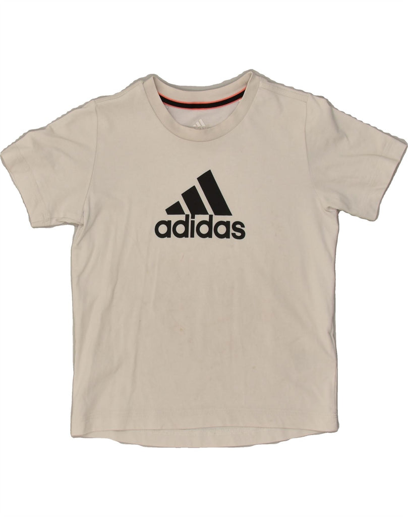 ADIDAS Boys Climalite Graphic T-Shirt Top 7-8 Years White Cotton Vintage Adidas and Second-Hand Adidas from Messina Hembry 