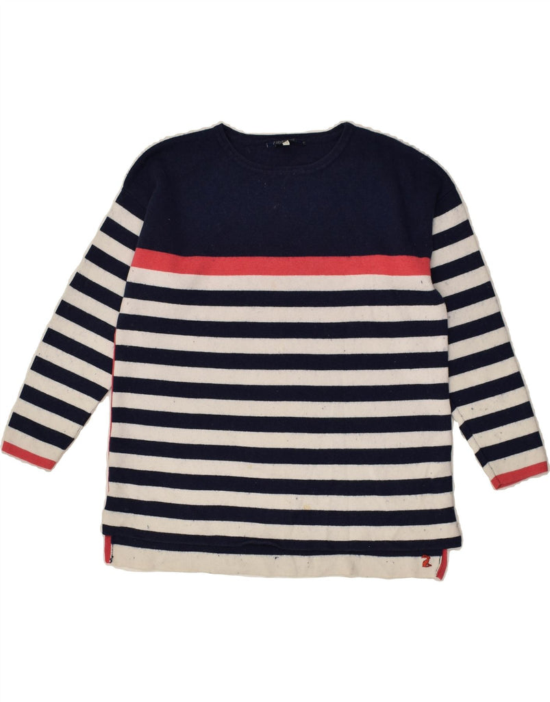 JOULES Womens Crew Neck Jumper Sweater UK 12 Medium Navy Blue Striped | Vintage Joules | Thrift | Second-Hand Joules | Used Clothing | Messina Hembry 