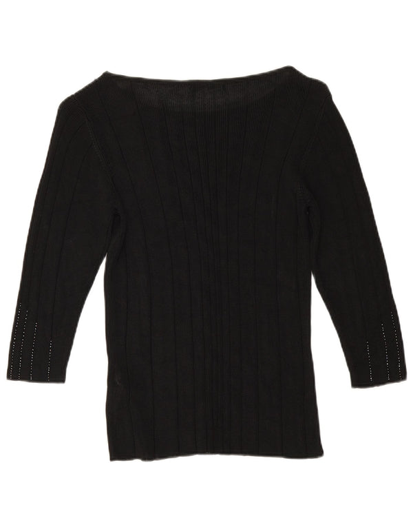 Marks & Spencer Womens Boat Neck Jumper Sweater UK 10 Small Black Striped