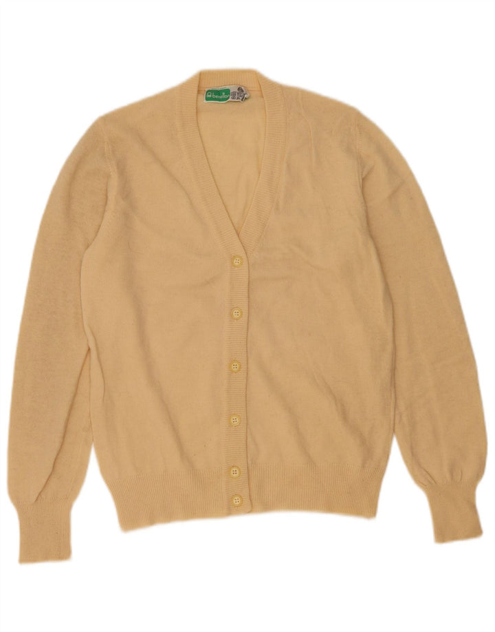 Benetton Womens Cardigan Sweater IT 46 Large Yellow Wool