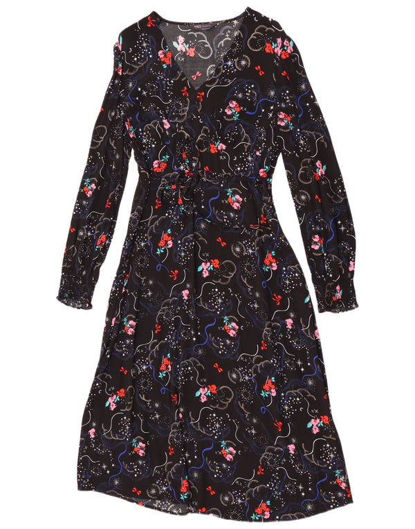 Marks & Spencer Womens Long Sleeve Maxi Dress UK 12 Medium Black Floral
