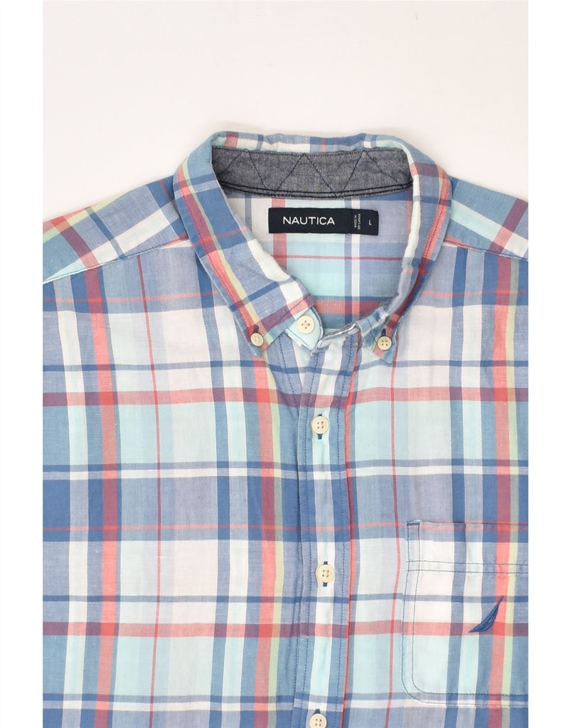 NAUTICA Mens Short Sleeve Shirt Large Blue Check Cotton | Vintage Nautica | Thrift | Second-Hand Nautica | Used Clothing | Messina Hembry 