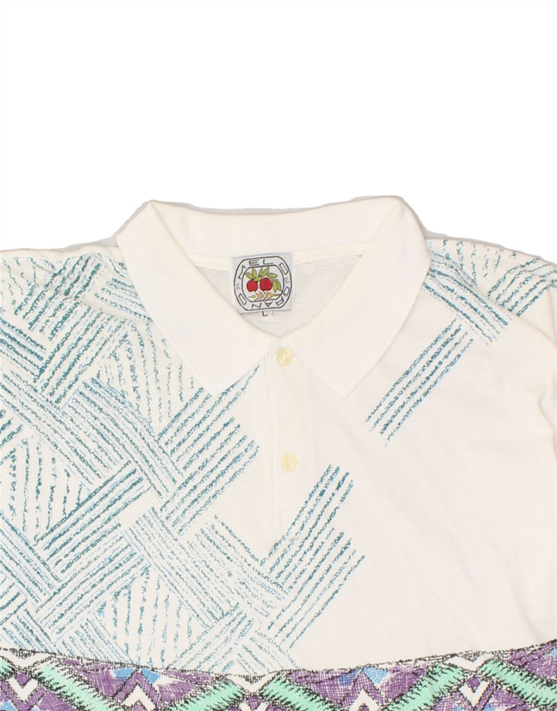 VINTAGE Mens Polo Shirt Large White Colourblock Cotton Vintage Vintage and Second-Hand Vintage from Messina Hembry 