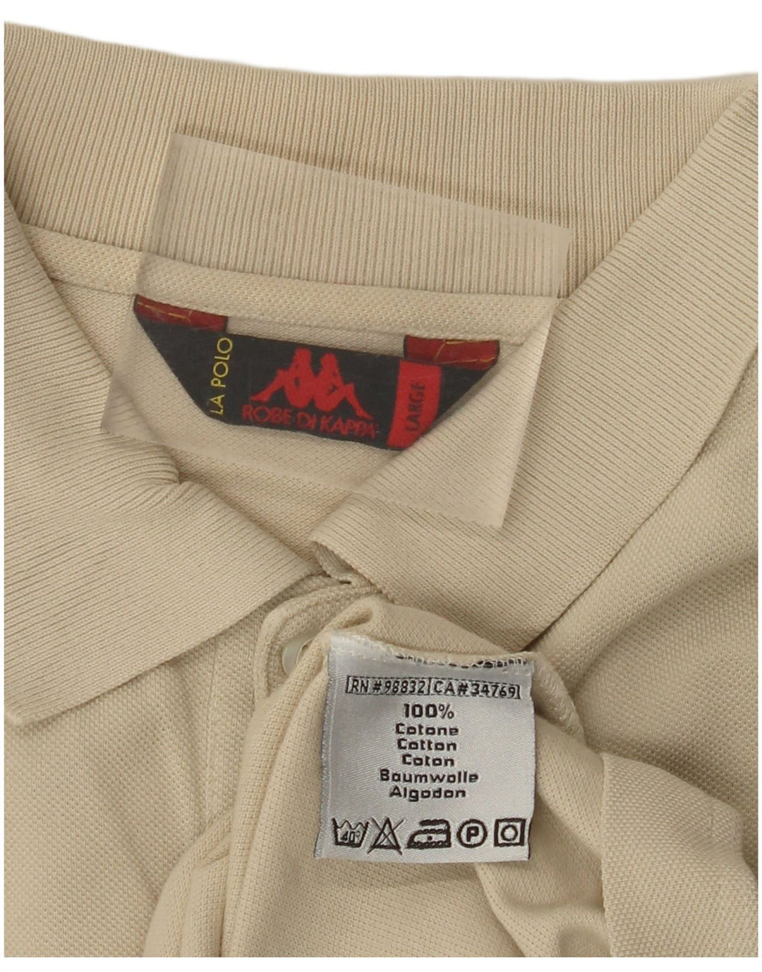 KAPPA Mens Long Sleeve Polo Shirt Large Beige Cotton