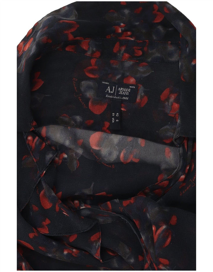 ARMANI JEANS Womens Ruffle Front Shirt Blouse EU 42 Large Navy Blue Floral
