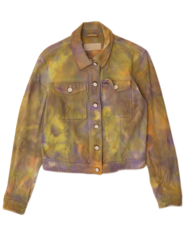 Hugo Boss Womens Denim Jacket UK 10 Small Multicoloured Tie Dye Cotton