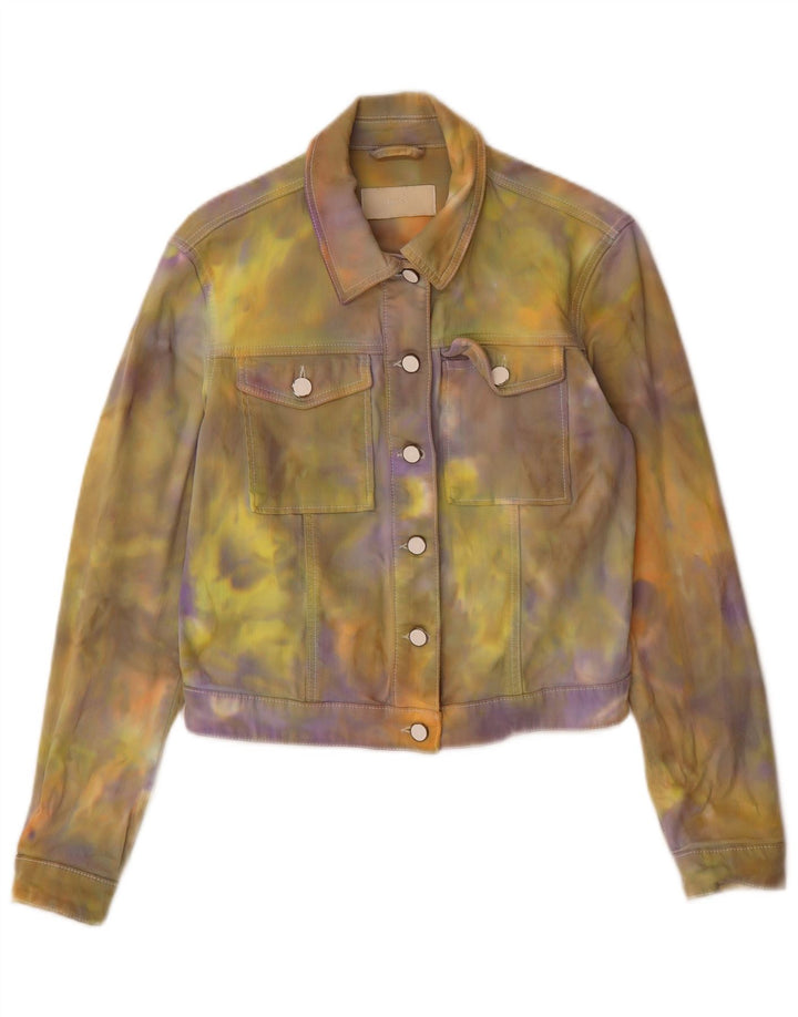 Hugo Boss Womens Denim Jacket UK 10 Small Multicoloured Tie Dye Cotton