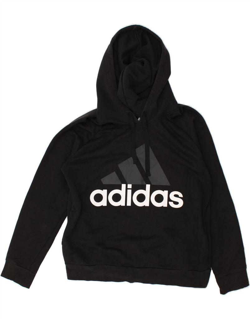 ADIDAS Womens Graphic Hoodie Jumper UK 16/18 Large Black | Vintage Adidas | Thrift | Second-Hand Adidas | Used Clothing | Messina Hembry 