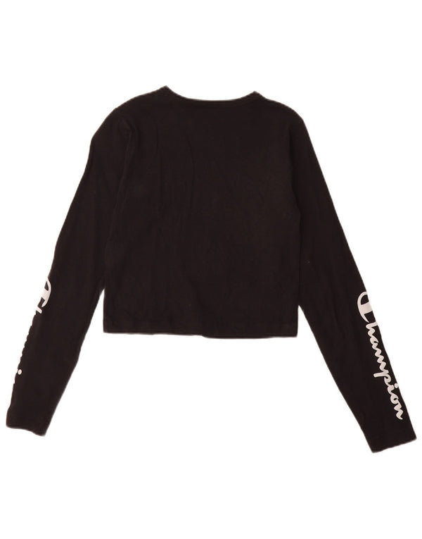 Champion Girls Crop Graphic Top Long Sleeve 5-6 Years XS Black Cotton