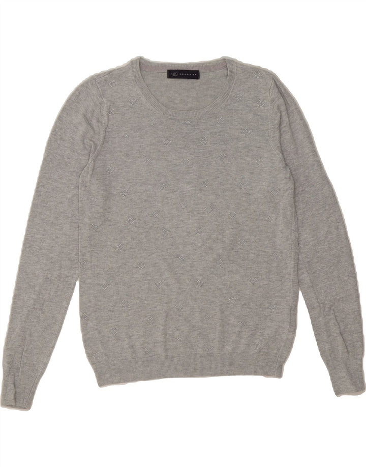 MARKS & SPENCER Womens Crew Neck Jumper Sweater UK 10 Small Grey Viscose Vintage Marks & Spencer and Second-Hand Marks & Spencer from Messina Hembry 