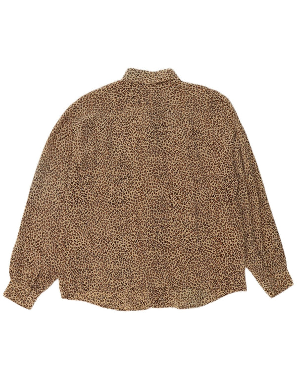 Vintage Womens Shirt Blouse UK 14 Medium Brown Animal Print Silk