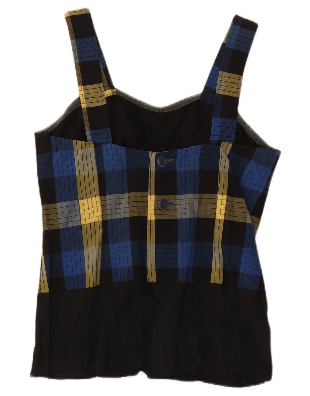 Vintage Womens Crop Sleeveless Blouse Top UK 10 Small Blue Check