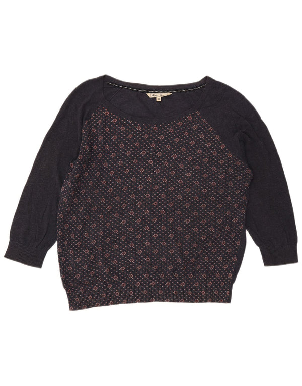 Fat Face Womens Boat Neck Jumper Sweater UK 16 Large Navy Blue Floral