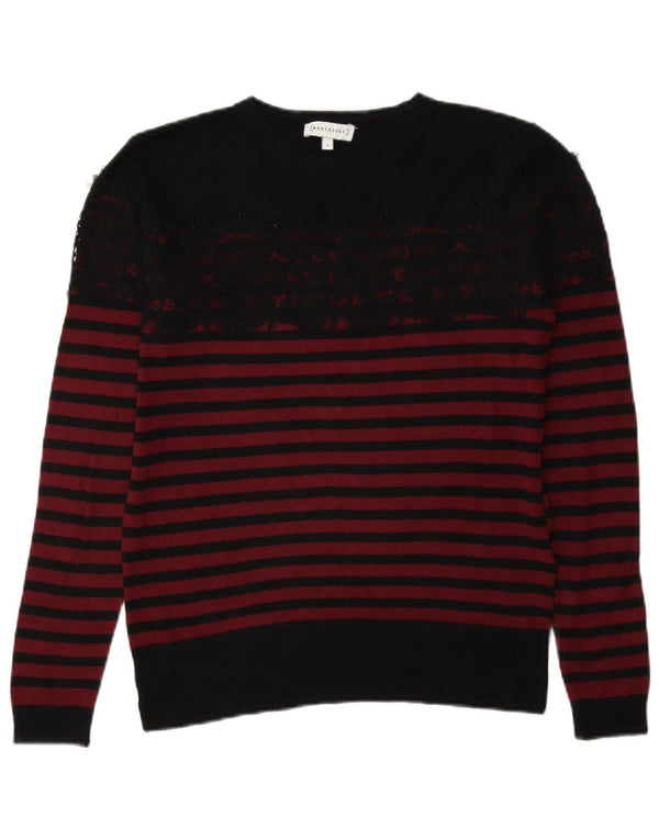 Warehouse Womens Crew Neck Jumper Sweater UK 8 Small Black Striped Viscose