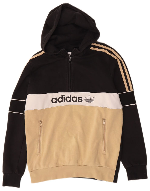 Adidas Boys Graphic Hoodie Jumper 13-14 Years Black Colourblock Cotton