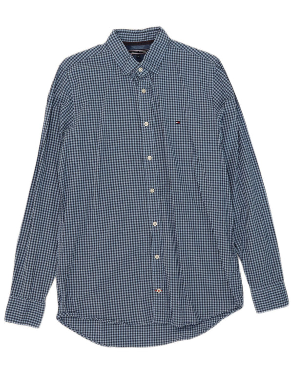 Tommy Hilfiger Mens Slim Fit Shirt Medium Blue Gingham Cotton