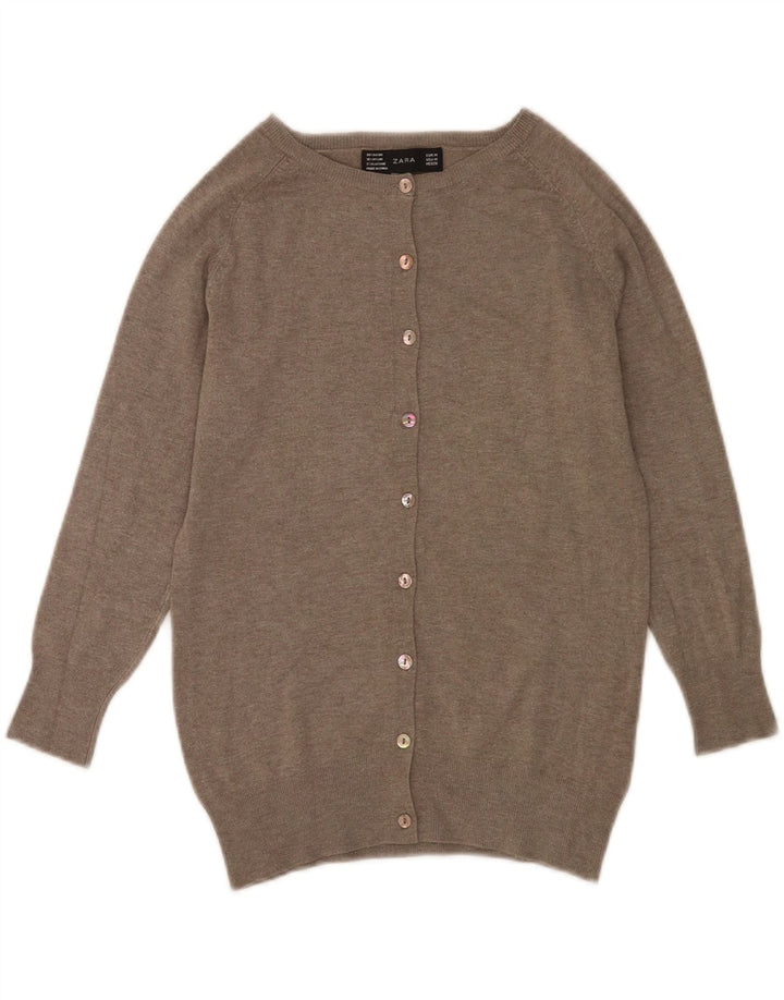 Zara Womens 3/4 Sleeve Cardigan Sweater UK 12 Medium Brown Rayon