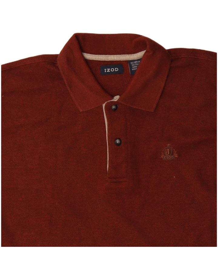 IZOD Mens Polo Neck Jumper Sweater Large Maroon Cotton